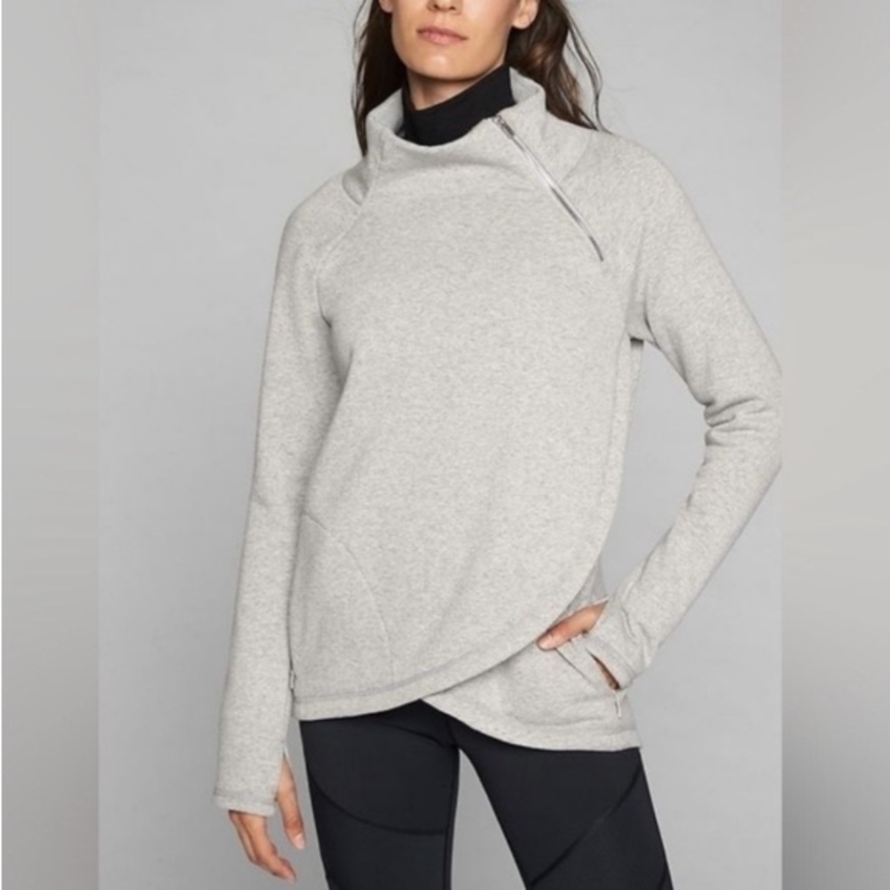 Cozy Karma Asym Pullover Sweatshirt Cream Heather Gray Size M